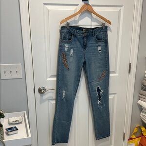 Democracy Blue Straight Leg Jeans with Distressed Details